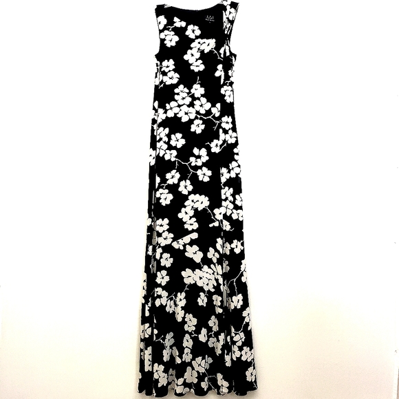 Nwot David Meister Black and White Floral Sleeveless Maxidress - Picture 1 of 13